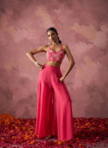 Indowestern Palazzo embroidered croptop set with trendy organza cape